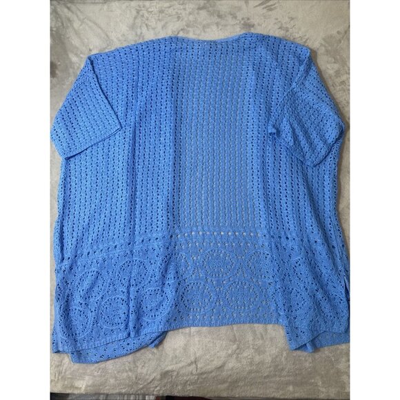 Women’s Catherines Knitted Open Cardigan Imported Yarns Blue Plus 3X - Picture 8 of 11